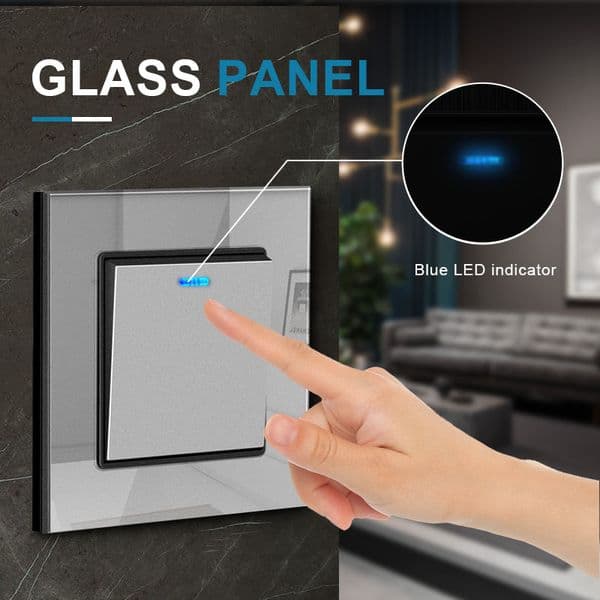 EU Standard Glass Panel 1 Gang 1/2/3 Way, 2 Gang 1/2 Way,Pass Through Switch Light Stair Wall Switch With LED Indicator