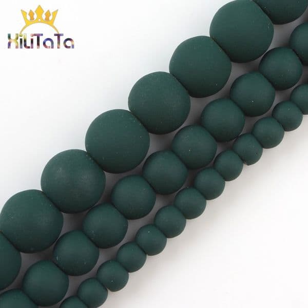 Natural Stone Beads Matte Dark Green Rubber Hematite Round Loose Beads For Jewelry Making DIY Bracelet Accessories 15'' 4 6 8mm