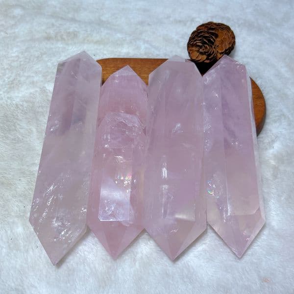 High Quality Natural Crystal Rose Quartz Rainbow Double Tower Point Healing Gemstones Mineral Energy Home Decorations Gift