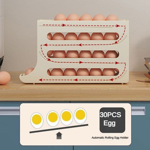 Refrigerator Egg Storage Box Rolling Kitchen Food Container Eggs Rolling Rack Large Capacity Refrigerator Egg Organizer Holder