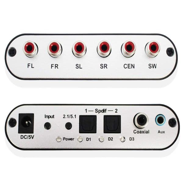 VAORLO Digital 5.1 Audio Decoder Dolby Dts/Ac-3 Optical To 5.1-Channel RCA Analog Converter Sound Audio Adapter Amplifier For TV