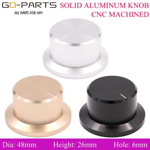 1PC 48x26mm Solid Aluminum Potentiometer Knob For DAC CD DVD Turntable Tube Amplifier Speaker Volume Control Silver Black Gold