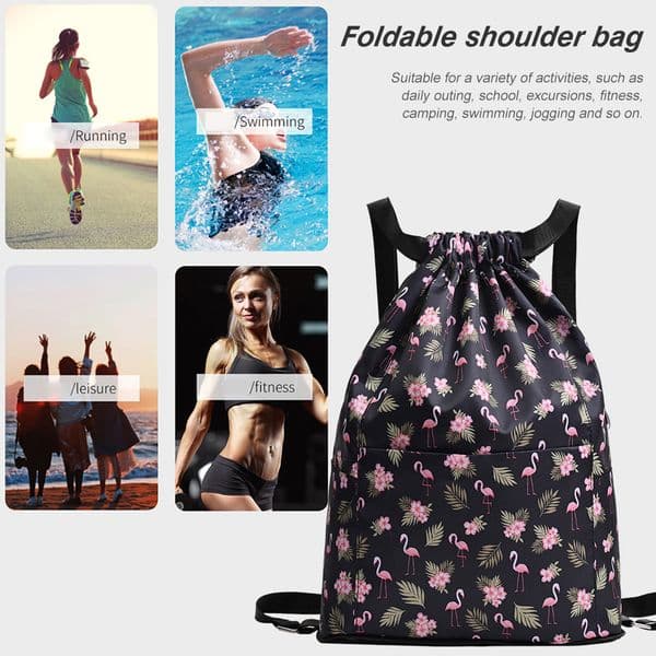 Women Folding Backpack Multifunction Drawstring Shopping Knapsack Large Capacity Lightweight Versatile Outdoor Hiking Sports Bag