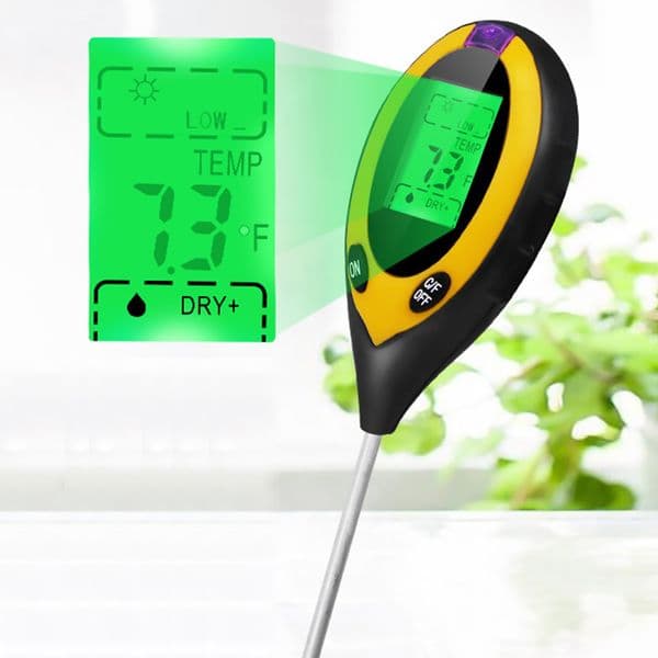4 In 1 Digital PH Meter Soil Moisture Monitor Temperature Sunlight Tester For Gardening Plants Farming With Blacklight