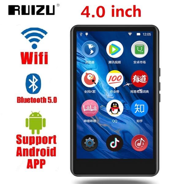 Ruizu H6 Android Wifi MP4 128GB Bluetooth v5.0 Touch Screen 4.0inch HIFI Music MP3 Player With Speaker FM E-book Recorder Video