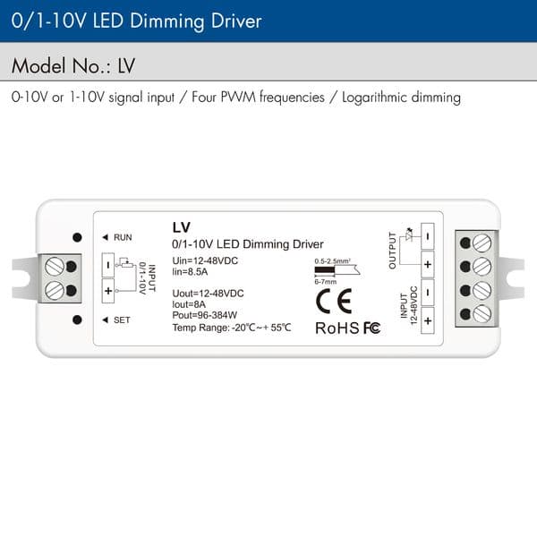 Mini 0/1-10V CV LED Dimming Controller 1 Channel DC12V 24V 36V 48V PWM Conatant Voltage Output 8A 384W 1 Channel 0-10V Dimmer LV
