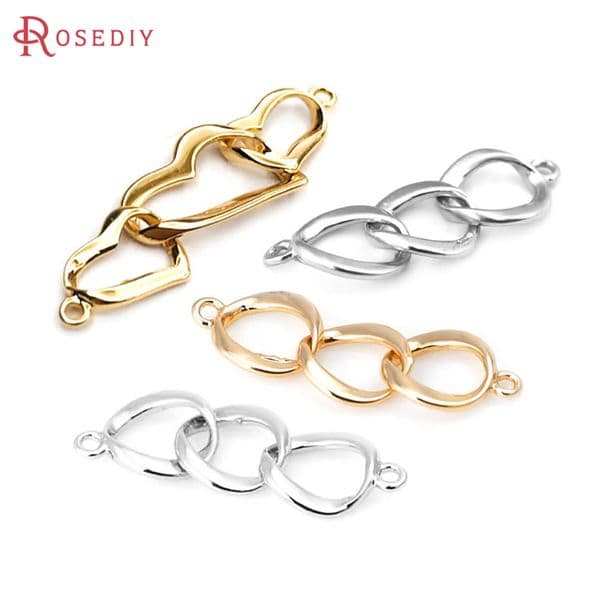 6PCS 18K Gold Color Brass 2 holes 3 Rings Connect Charms Diy Jewelry Making Supplies Necklace Earrings Accessories for Women