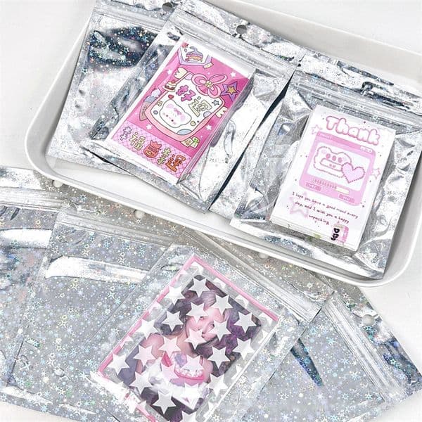 10Pcs Transparent Laser Self-sealing Bag With Zip Lock Jewelry Gift Storage Bag PVC Photocards Packaging Bag