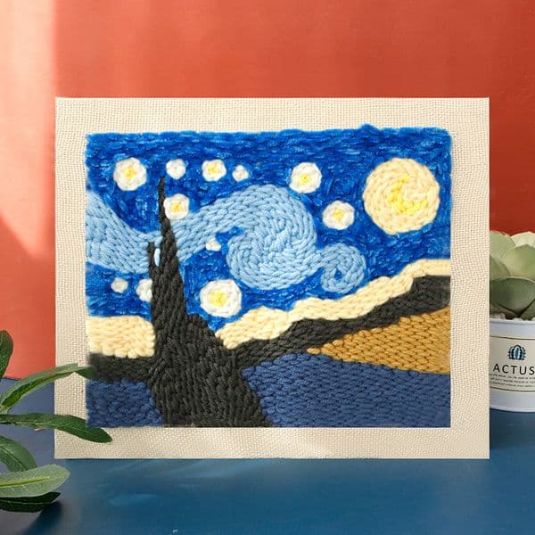 Punch Needle Embroidery Starter Kit Punch Needle Threader Fabric With Embroidery Yarn Painting Hooking for Adults Kids Beginner