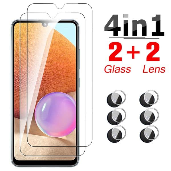 4in1 Protective Screen Tempered Glass For Samsung A32 4G Camera Lens Protector Film On Galaxy A32 - 5G A3 A 3 2 32 HD Protection