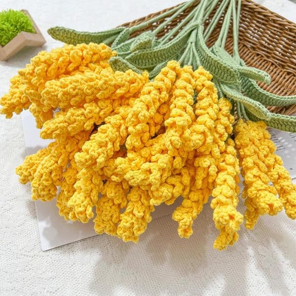 Knitted Barley Realistic Non-Fade Fine Workmanship Creative Yarn Artificial Barley Plant Flower Arrangement Household Supplies