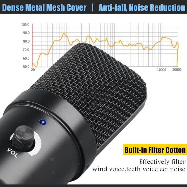 Metal USB Condenser Recording Microphone For Laptop Windows Cardioid Studio Recording Vocals Voice Over,YouTube Webcast Karaoke