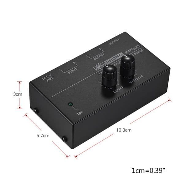 PP500 Phono Preamp Preamplifier with Level Volume Controls RCA Input Output 1/4" TRS Output Interfaces for LP Vinyl