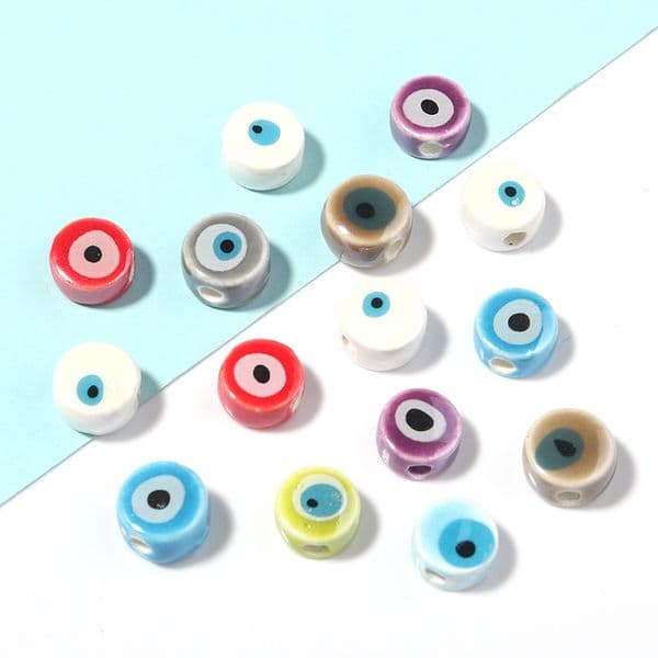 10Pcs/lot Double Face Ceramic Evil Eye beads Ceramic Beads Store Spacer Charms For Jewelry Making Diy Bracelet