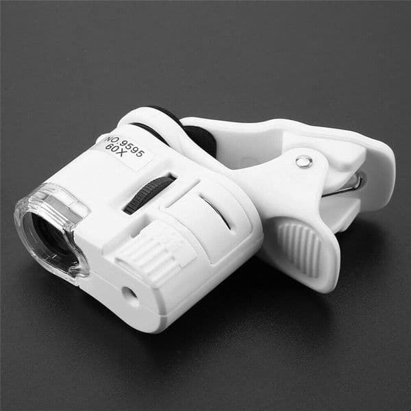 60X Magnifying Glass Universal Mini Mobile Phone Clip Microscope with LED/UV Lights B99