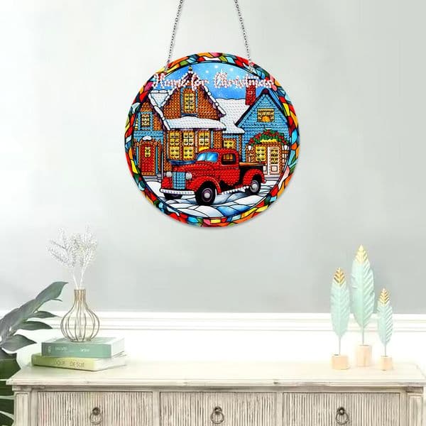 Double Sided Diamond Painting Art Pendant Sunflower Diamond Painting Suncatcher Diamond Art Painting Halloween Pumpkin Black Cat