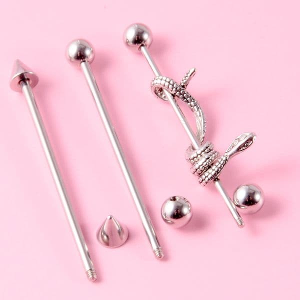 3pcs Surgical Steel Snake Industrial Barbell Ring Ear Nipple Straight Barbell Ring Cartilage Earring Helix Body Piercing Jewelry