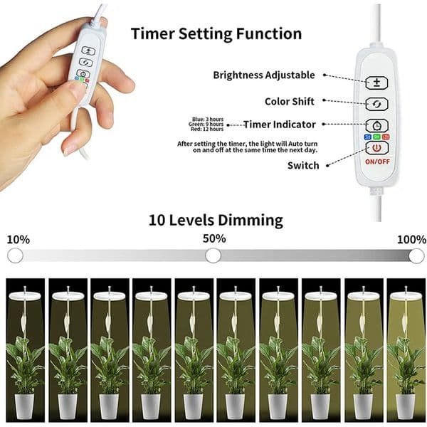 Grow Lights For Indoor Plants, Full Spectrum LED Plant Grow Light, Height Adjustable Grow Lamp 3 Colors Halo