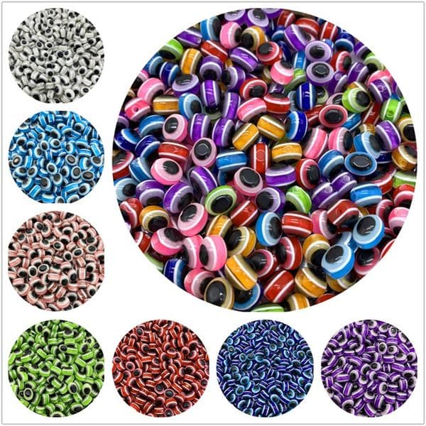 30Pcs/lot 10mm Resin Spacer Beads Oval Evil Eye Beads Stripe Spacer Beads For Jewelry Making DIY Bracelet Necklace