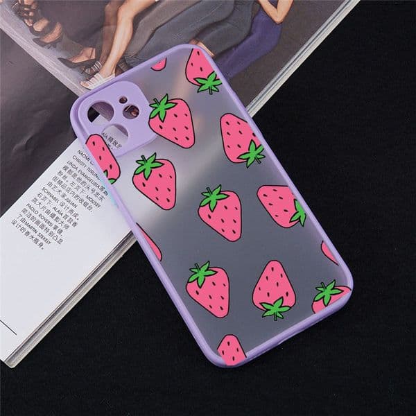 Cute Pink Strawberry Fruit Phone Case For iPhone 13 Pro MAX 11 12 XS X 7 SE20 XR 8 Plus Lovely Shockproof Hard Cover Matte Coque