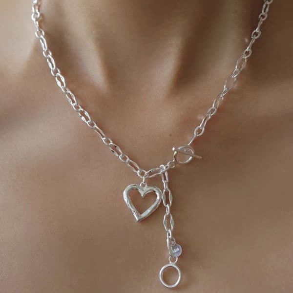 VENTFILLE 925 Sterling Silver Love Heart Asymmetry Necklace Hip Hop Street Jewelry Birthday Gift Wholesale Dropship