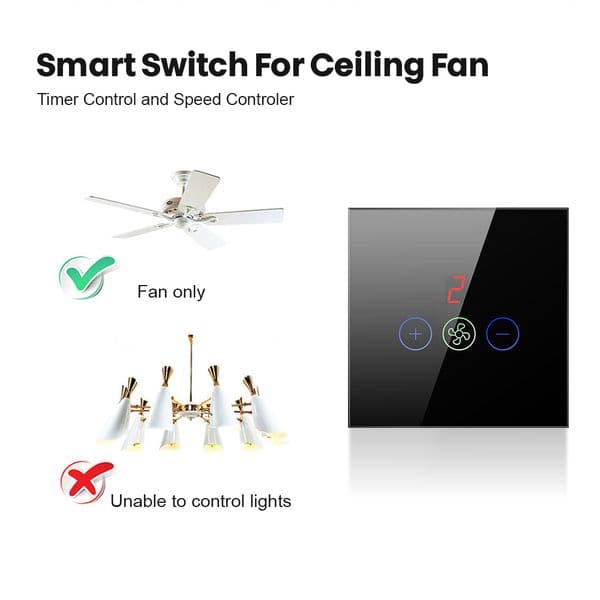 AVATTO EU/US Tuya Smart Wifi Ceiling Fan Switch, Smart Life App Remote Timer Speed Control Work with Alexa, Google Home
