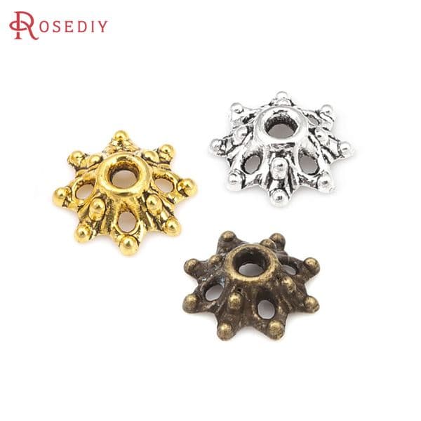 100PCS Antique Gold Color Antique Bronze Zinc Alloy Flower Beads Caps Diy Jewelry Making Supplies Earrings Accessories for Women