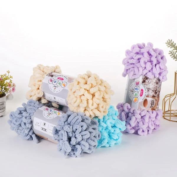 5pcs100g/Roll Puffy Finger Loop Yarn Needle No Skewers Polyester Chunky Giant Chenille Yarn for Handmade Knitting Blanket Scarf