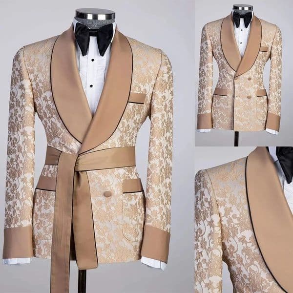 Exquisite Mens 2 Pieces Suit Blazer Pants Coats For Men Gold Pattern Shawl Collar Casual Party Wedding Suits Blazers Designer Double Row Buckle Cheap Processing