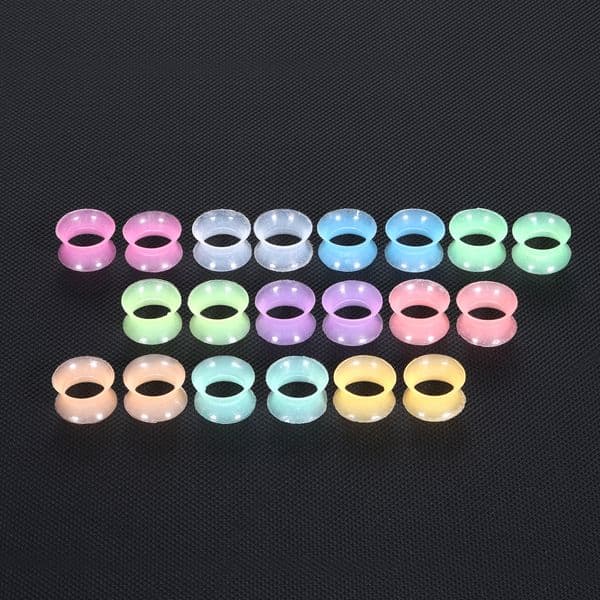 20pcs/lot Silicone Luminous Thin Double Flared Ear Plugs Flesh Tunnel Ear Gauge Expander Stretcher Earlets Earrings Ear Piercing
