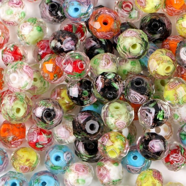 8*10mm White Rose Flower Lampwork Rondelle Beads Glass Spacer Beads for Jewelry Making DIY Bracelets Necklace Crafts Findings