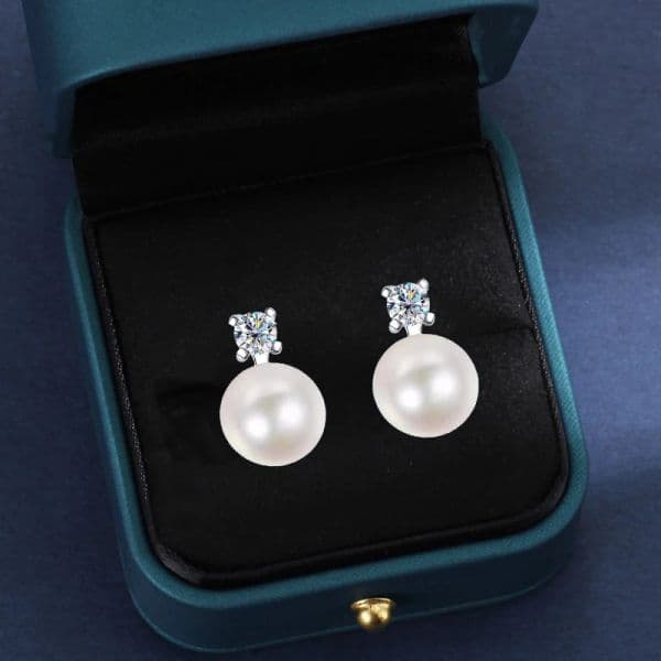 Houtros 01/03 Carat Moissanite Stud Earrings For Women Freshwater Pearl Drop Earring 925 Sterling Silver Fine Jewelry with GRA