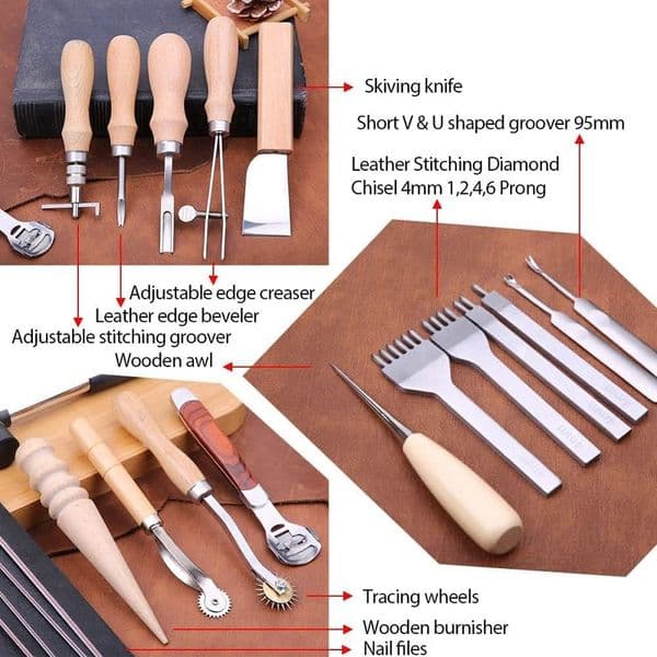 BUDDUR Leather Tools Kit With Hole Puncher And Cutting Knife For Leather Carving Professional DIY Handmade Craft Accessories Set