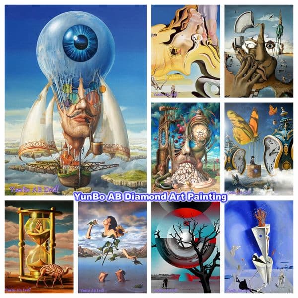 Famous Surrealism By Salvador Dali 5D DIY AB Diamond Painting Cross Stitch Kit Rhinestones Mosaic Embroidery Home Decor Wall Art