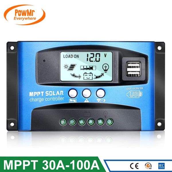 PowMr Solar MPPT 100A 60A 50A 40A 30A Charge Controller Dual USB LCD Display 12V 24V Solar Cell Panel Charger Regulator for Load
