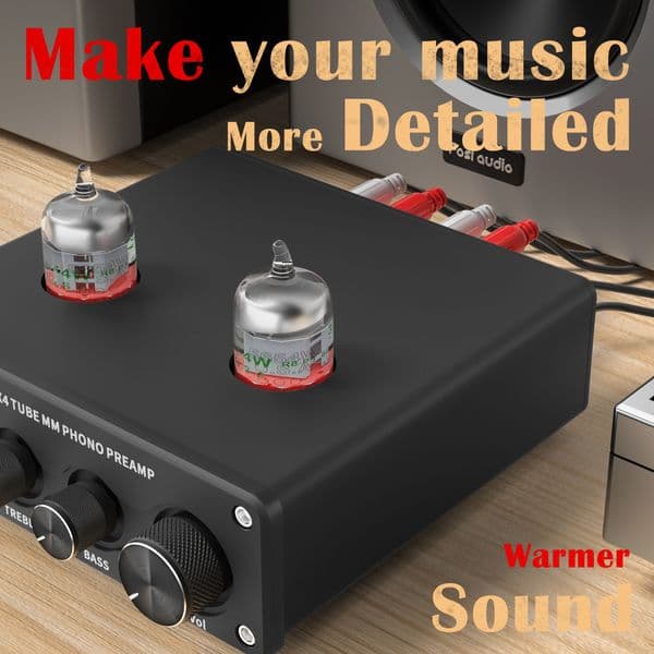 Fosi Audio Hifi Phono Preamp BOX X4 Turntable Phonograph Preamplifier With 5654W Vacuum Tube Amplifier