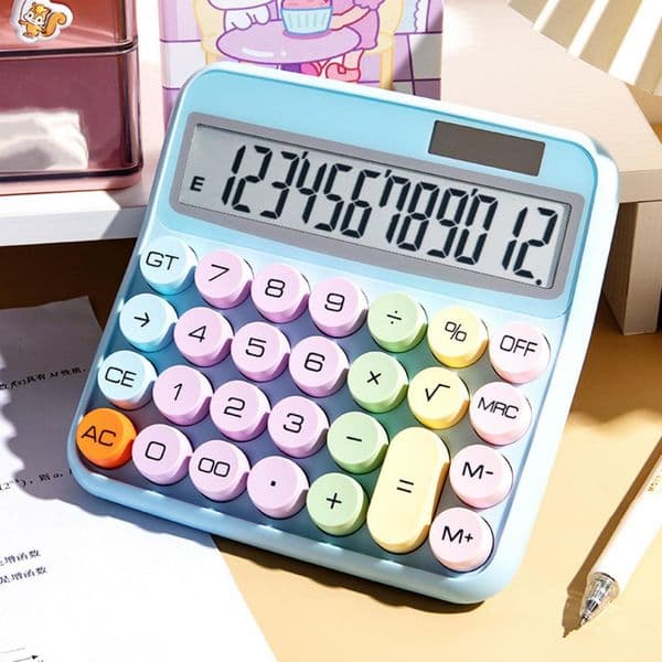 12 Digit Display Calculator Solar-powered Desktop Calculator Retro Large Round Keycaps Calculator Student Handheld Calculators