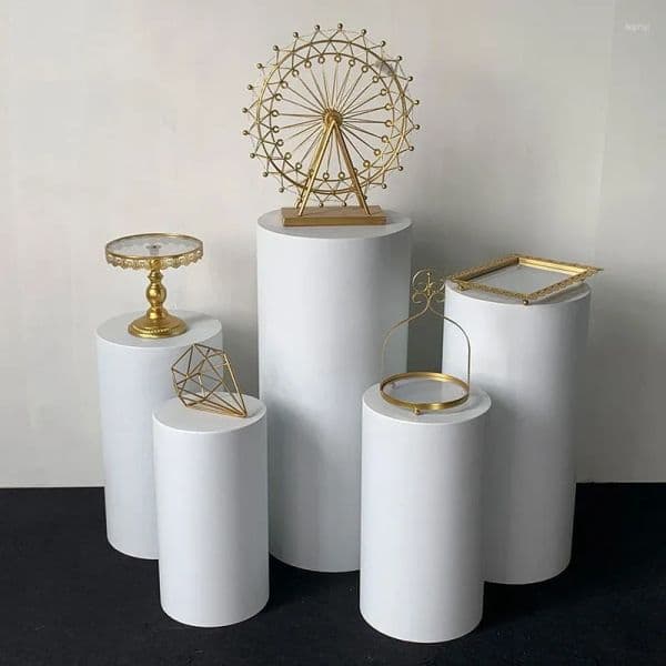 Party Decoration Cylinder Pedestal Stand White 5pcs Plinth Dessert Table Cake Iron Column For Wedding LL
