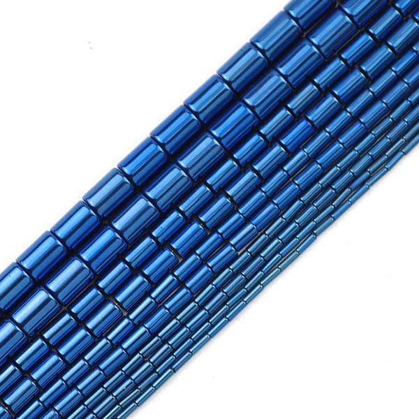 4/5/6/8MM Blue Cylinder Shape Natural Stone Hematite Spacers Round Loose Beads For DIY Jewelry Making Bracelet Necklace Findings