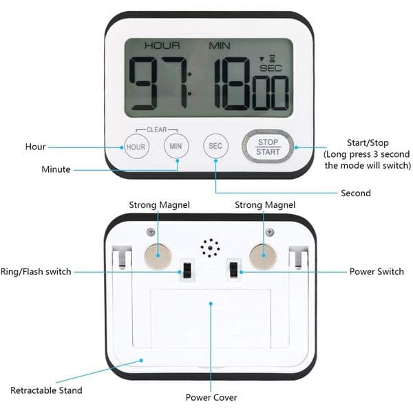 Kitchen Timer,Digital Cooking Timer,Large LCD Display,Back Timer,Countdown-Up Alarm Clock,For Cooking, Meeting, Studying