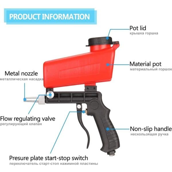 Adjustable Pneumatic Sandblasting Gun Set 90psi Portable Home Sandblasting Machine Gravity Handheld Gun Set Rust Removal Device