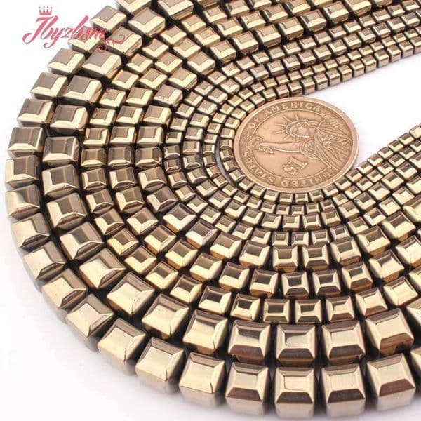 Natural Hematite Pyrite Color Faceted Cube 4/6/8mm Stone Bead For DIY Necklace Bracelet Earring Woman Jewelry Making Strand 15"