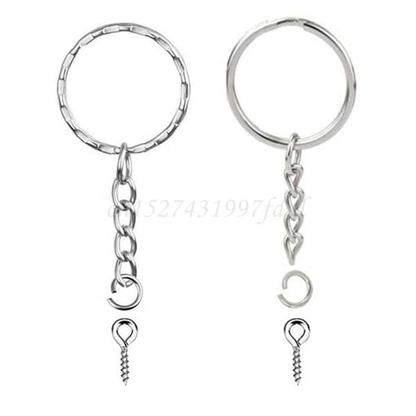 50Pcs Silver Screw Eye Pin Key Chains With Open Jump Ring Chain Extender Eye Pins Split Keyring Jewelry Making Findings