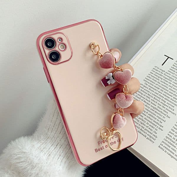 Corduroy Heart Bracelet Chain Plating Case For OPPO Reno4 Reno6 Pro Reno 2 Z 2F 3 Reno4Z Reno5 F Z Lite Pro Silicone Back Cover