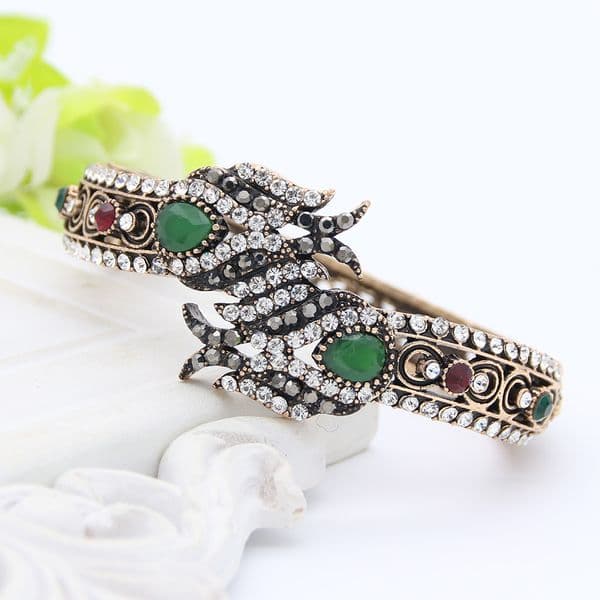 Sunspicems Turkish Women Bangle Cuff Bracelet Antique Gold Color Crystal Wedding Jewelry