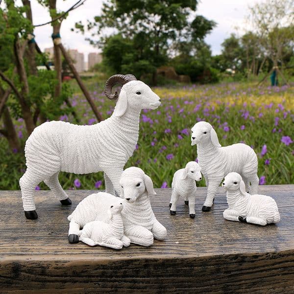 Resin Figurine Lamb Ornament Decor for Garden Farm Yard Gifts Artificial Lamb Craft