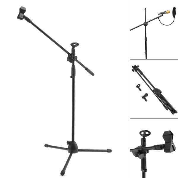 Black Metal Professional Microphone Holder Swing Boom Floor Metal Stand Mic Stand Adjustable Stage Tripod Microphone Accessories