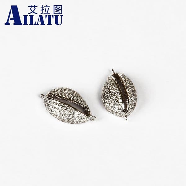 Ailatu Micro Pave Cubic Zirconia Shell Charm Brass Beads for DIY Jewelry Produce Own Bracelet and Necklace