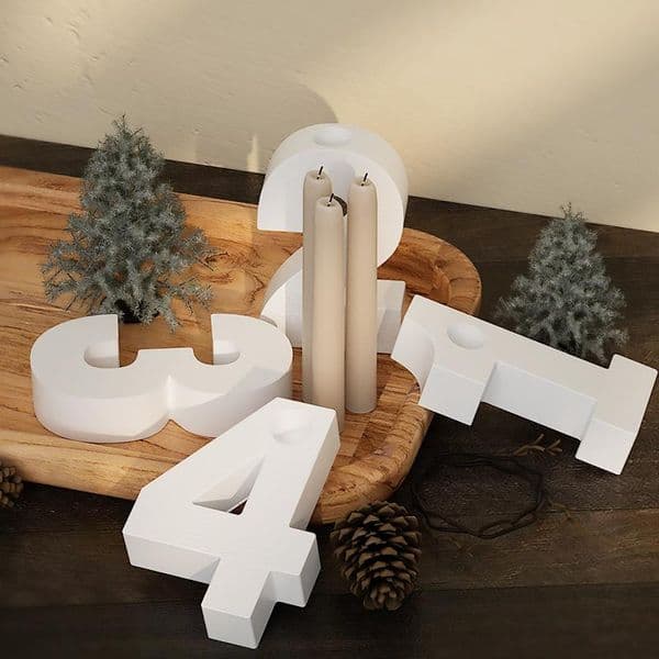Numbers Shape Silicone Mold Candle Holder Molds Gypsum Handmade Epoxy Resin Candlestick Mould Casting Home Desktop Decor