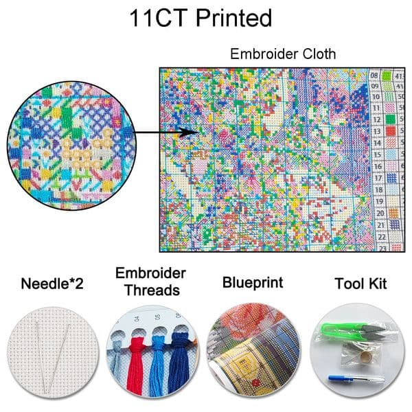Huacan Embroidery Cross Stitch Mandala Kits 11/14CT Needlework Printed Canvas Abstract Flower DIY Handmade Home Decoration
